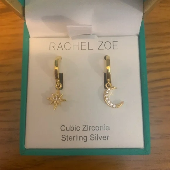 Rachel Zoe Star Moon Drop Earrings Sterling Silver Gold Tone